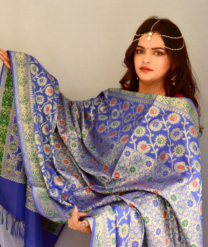 Heavy Brocade Blue Dupatta - Vaaniari