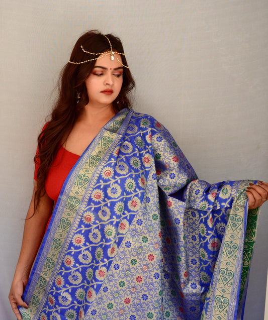 Heavy Brocade Blue Dupatta - Vaaniari