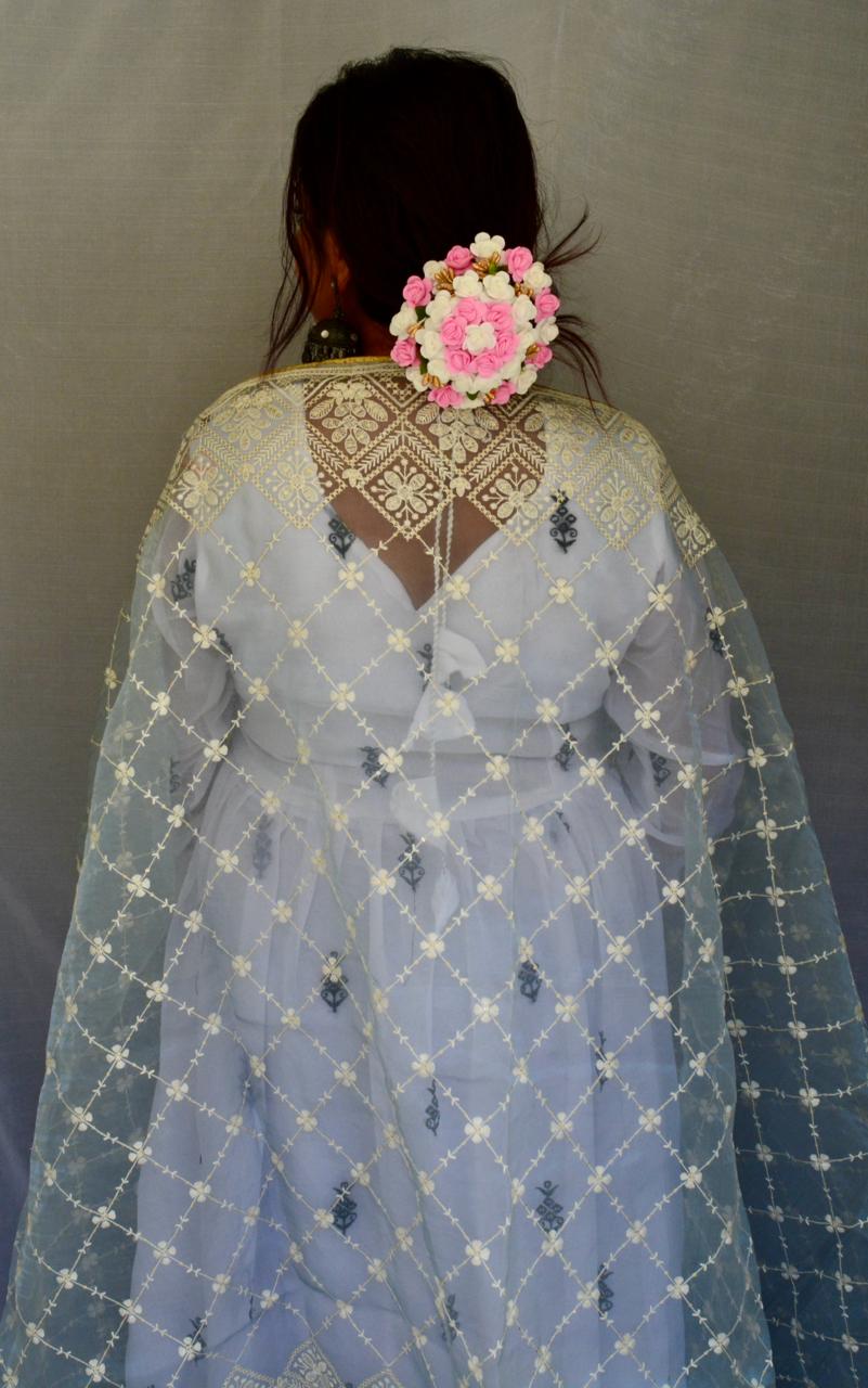 Elegant Baby Blue Organza Embroidered Dupatta | Timeless Ethnic Accessory - Vaaniari