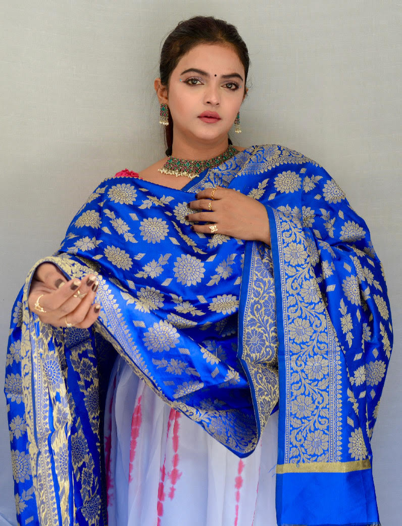 Brocade Dazzling Blue Dupatta - Vaaniari