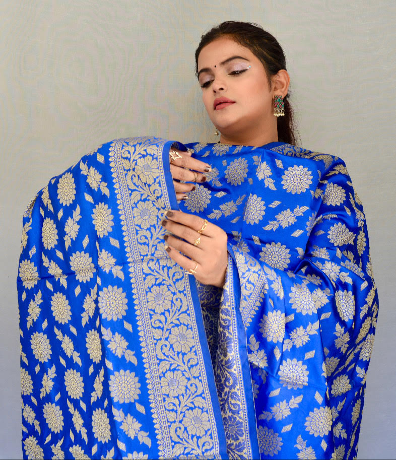 Brocade Dazzling Blue Dupatta - Vaaniari