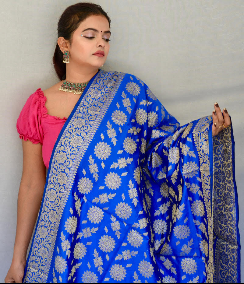 Brocade Dazzling Blue Dupatta - Vaaniari