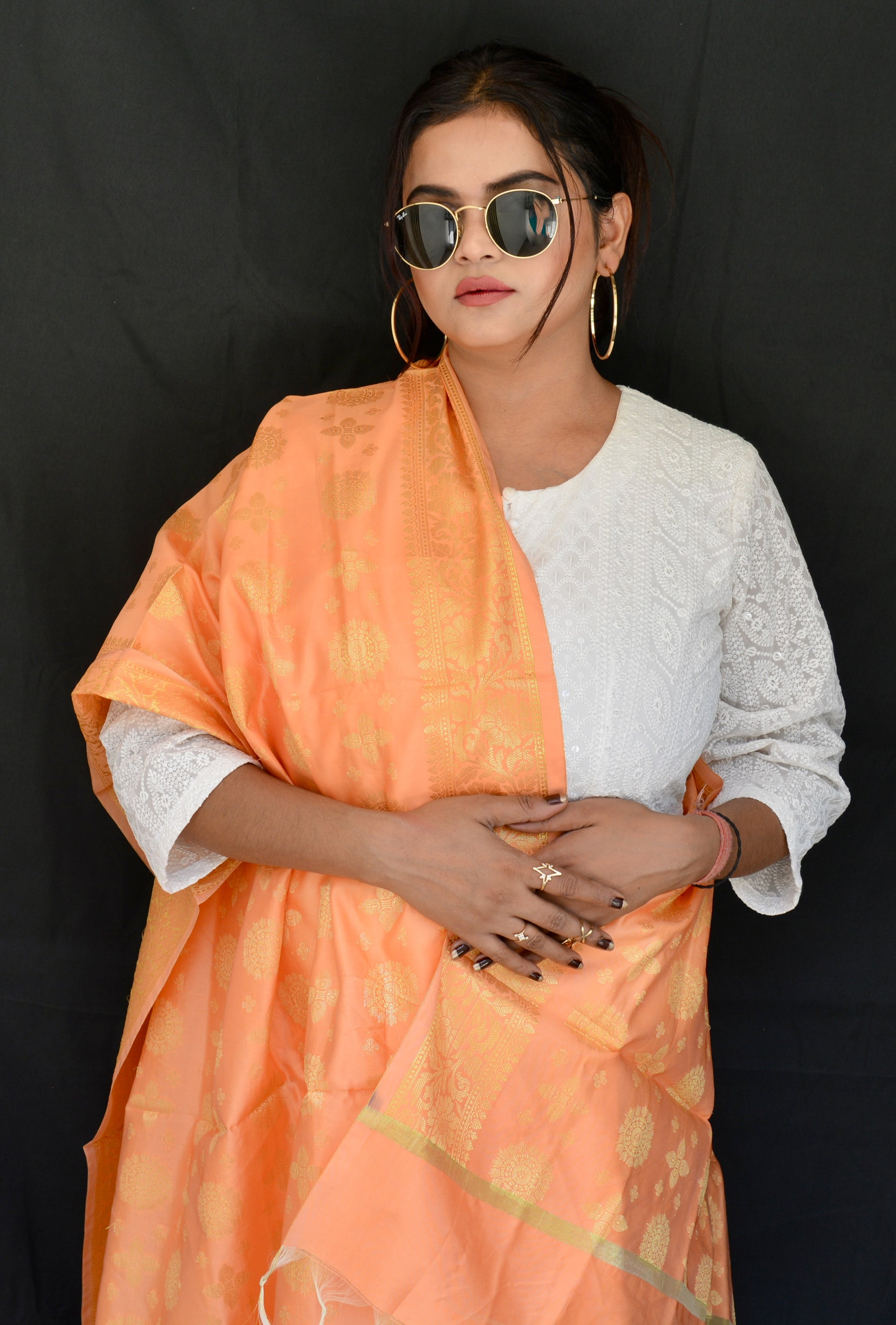 Brocade Orange Dupatta - Vaaniari