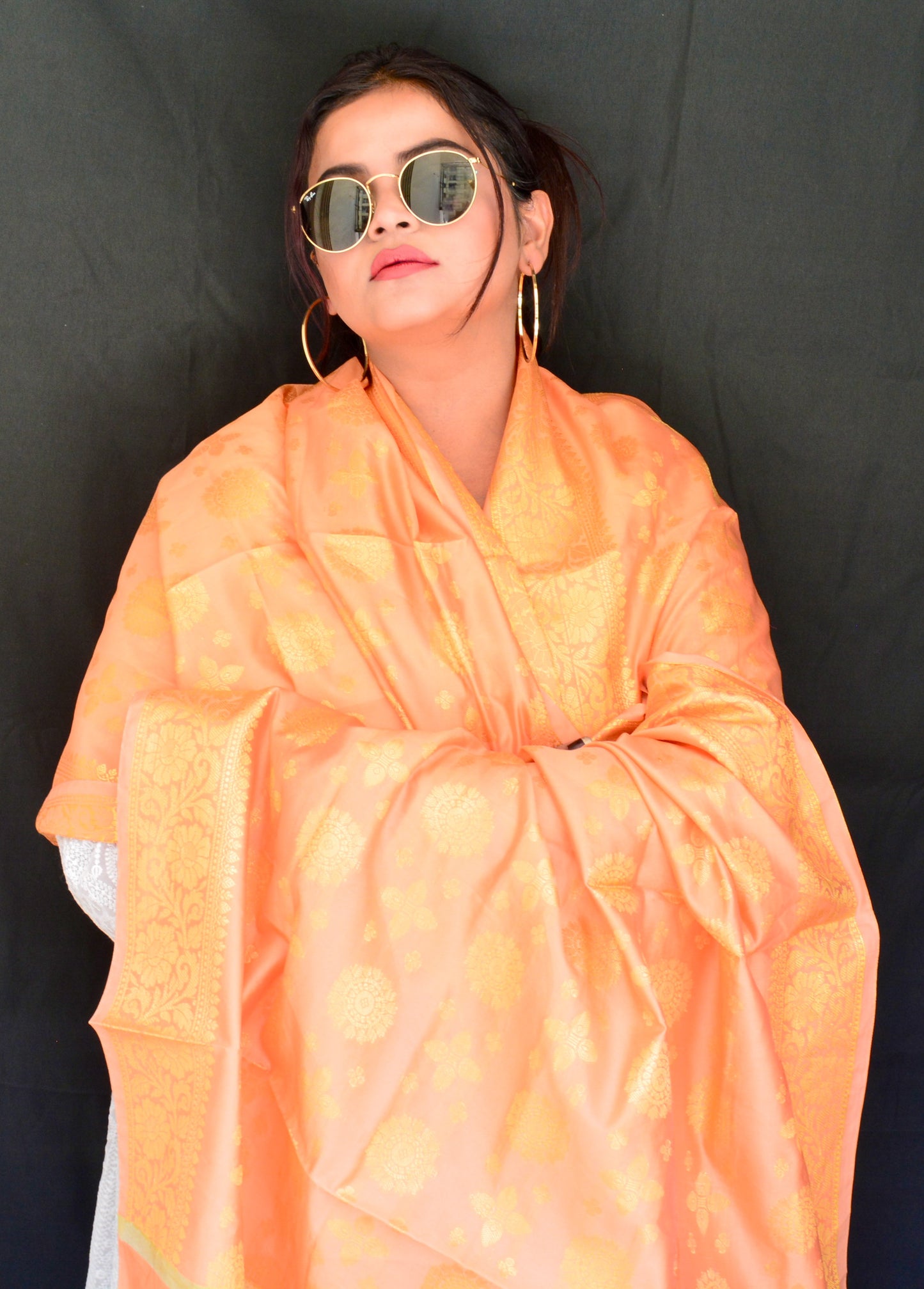 Brocade Orange Dupatta - Vaaniari