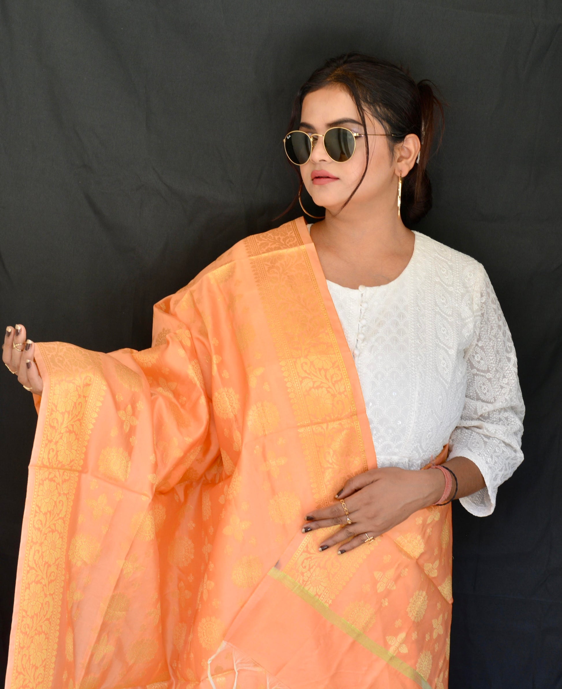 Brocade Orange Dupatta - Vaaniari