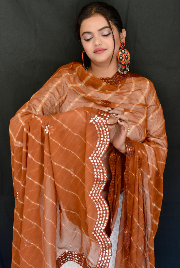 Chiffon Lehariya Brown Dupatta - Vaaniari