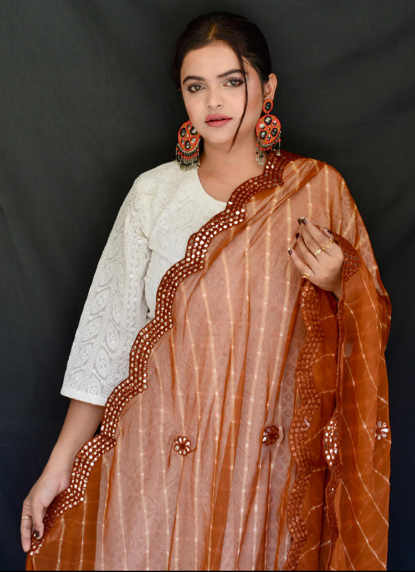 Chiffon Lehariya Brown Dupatta - Vaaniari