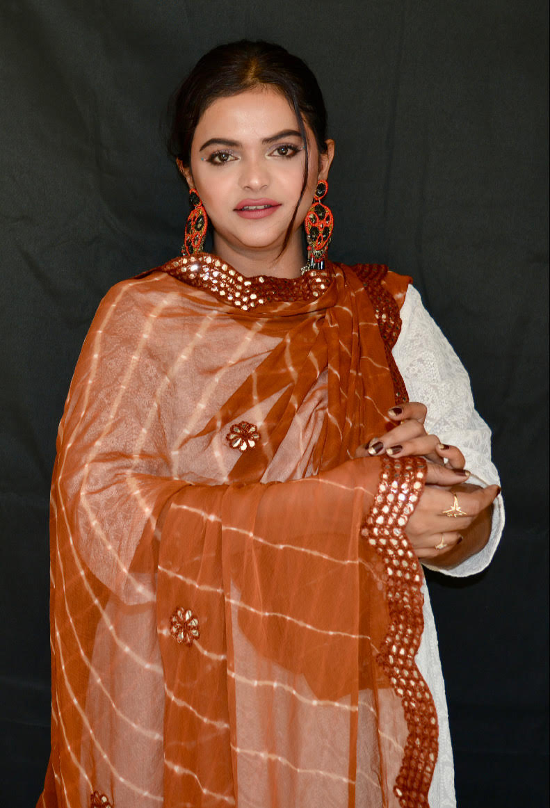 Chiffon Lehariya Brown Dupatta - Vaaniari