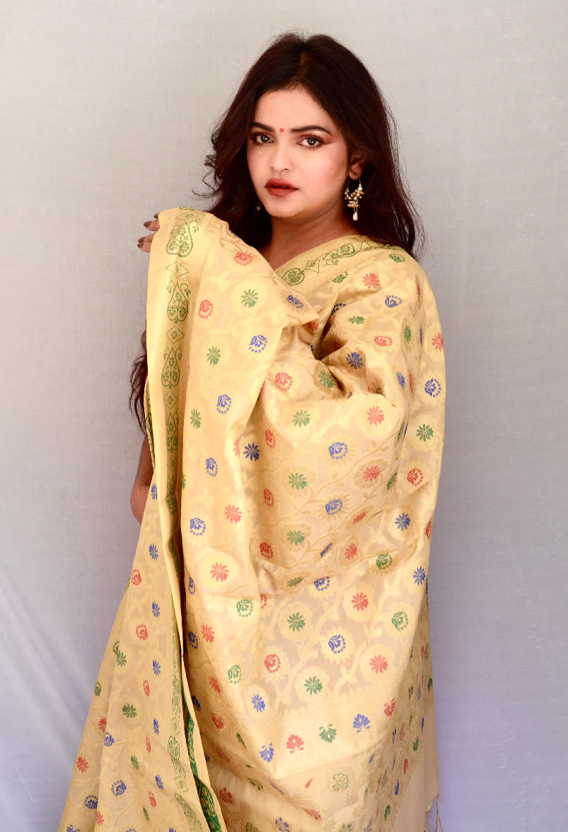 Heavy Brocade Cream Dupatta - Vaaniari