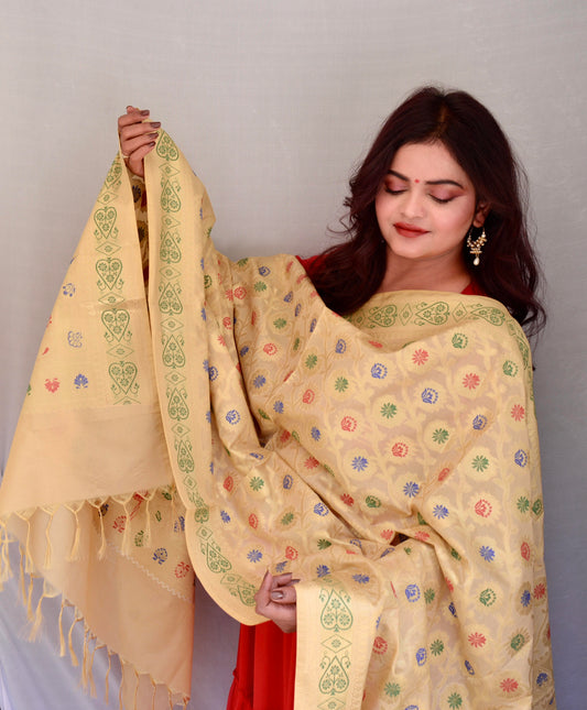 Heavy Brocade Cream Dupatta - Vaaniari