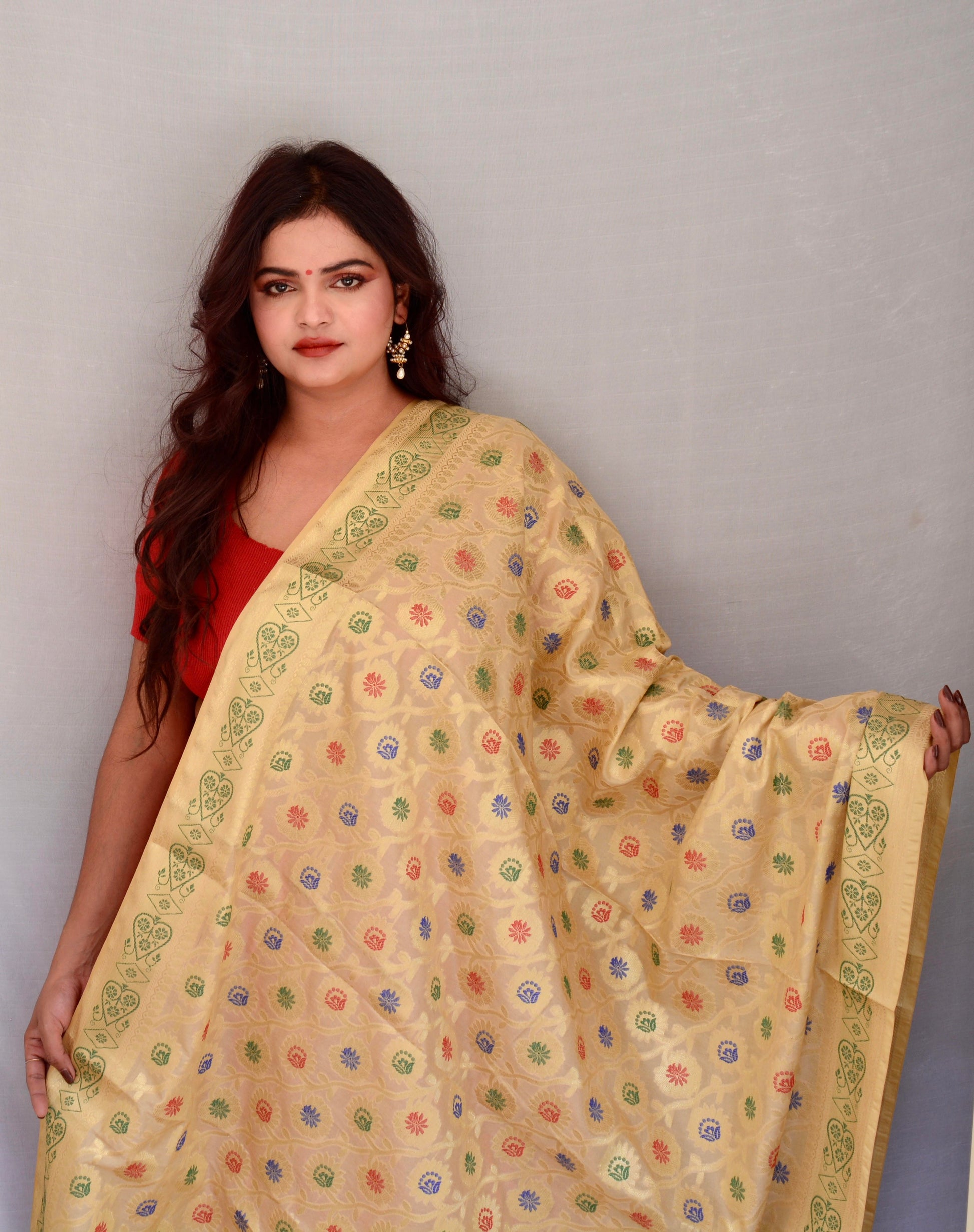 Heavy Brocade Cream Dupatta - Vaaniari