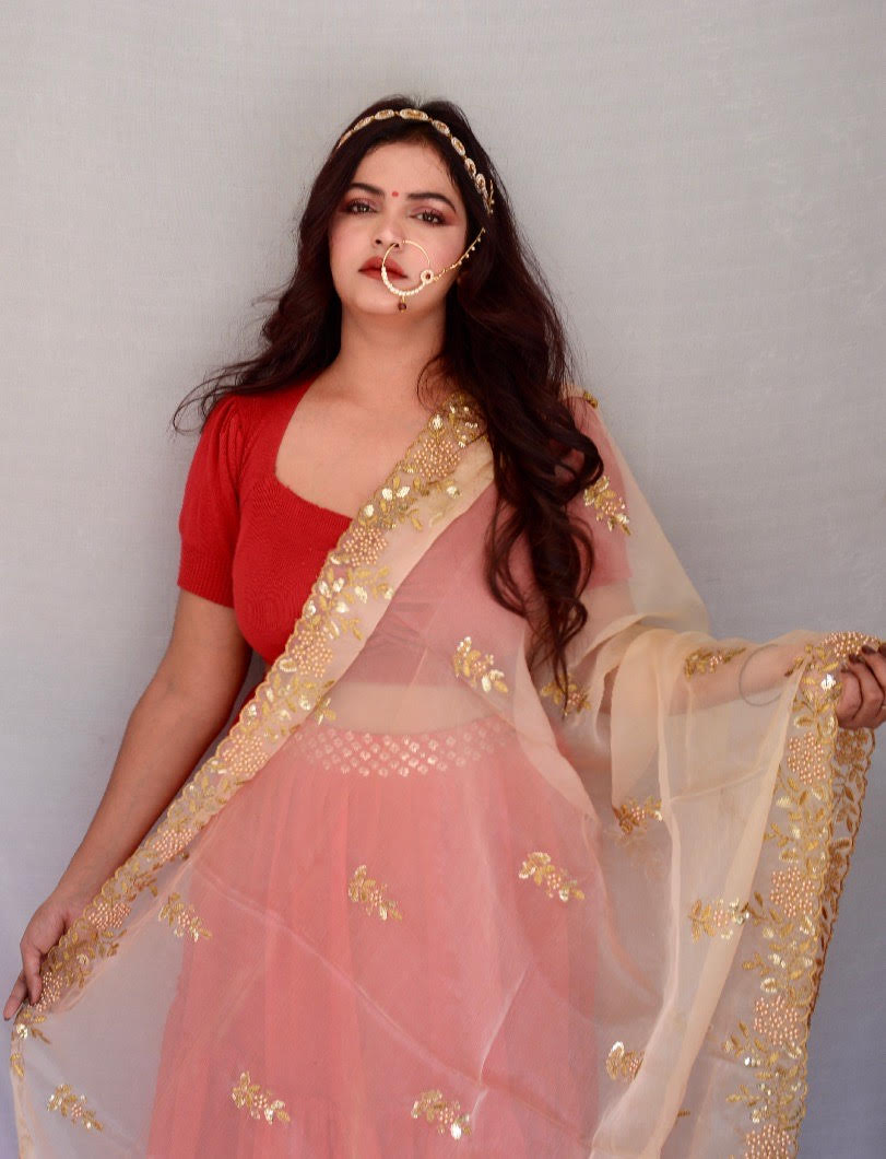 Cream Zari and Sippi Border Organza Dupatta - Vaaniari