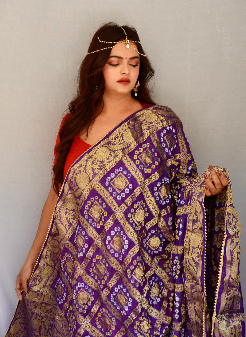 Purple Traditional Gharchola  Dupatta - Vaaniari