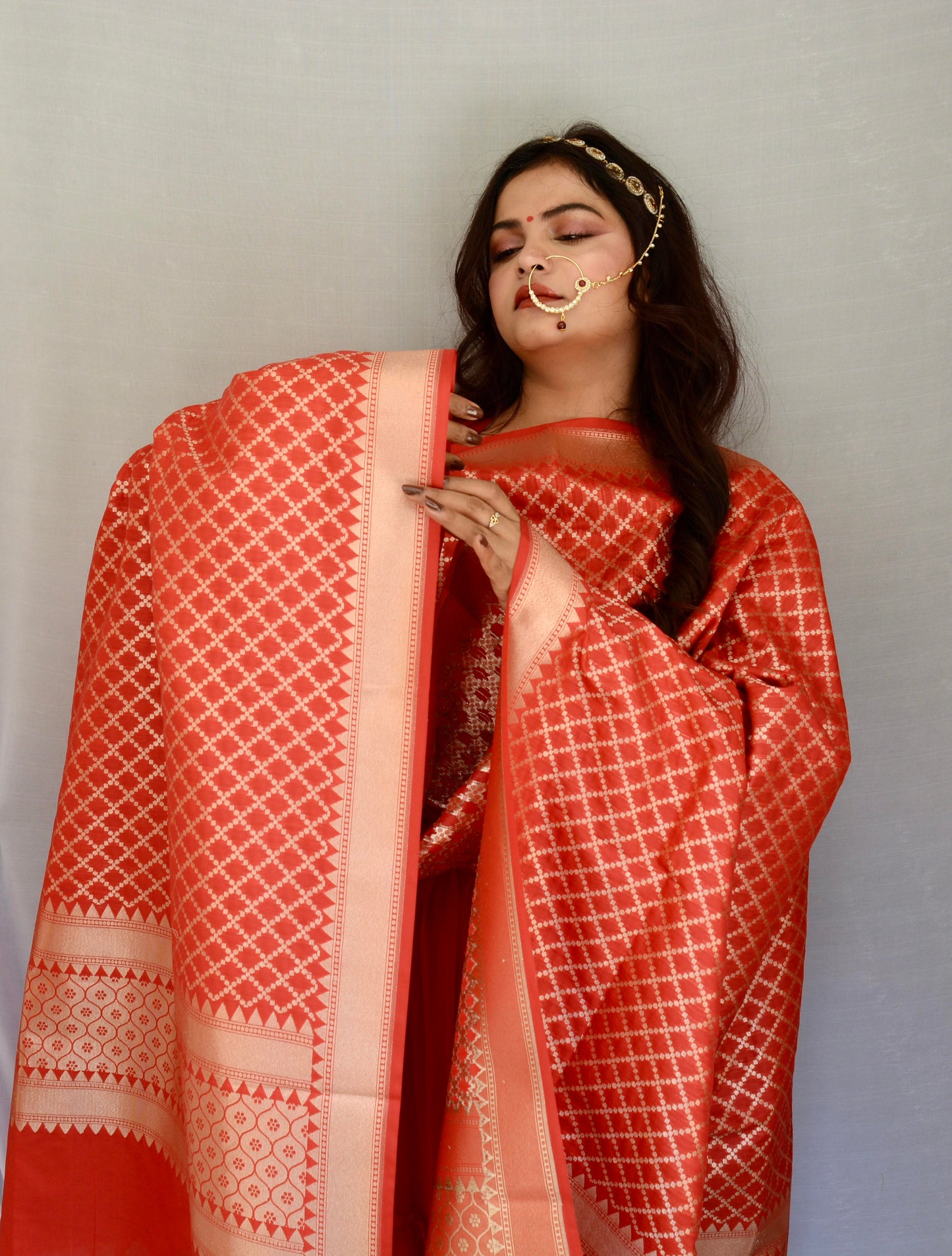 Heavy Work Brocade Red Dupatta - Vaaniari