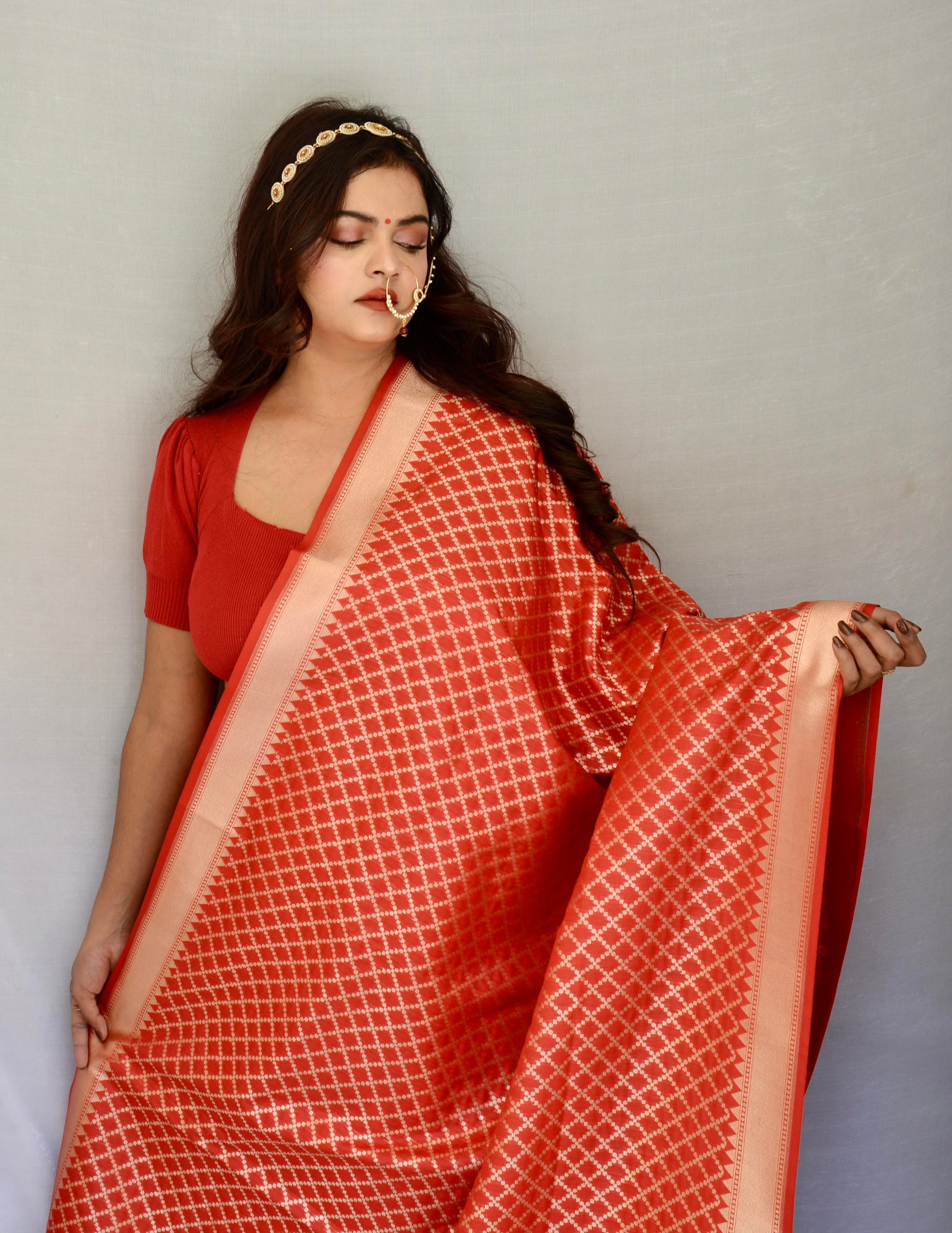 Heavy Work Brocade Red Dupatta - Vaaniari