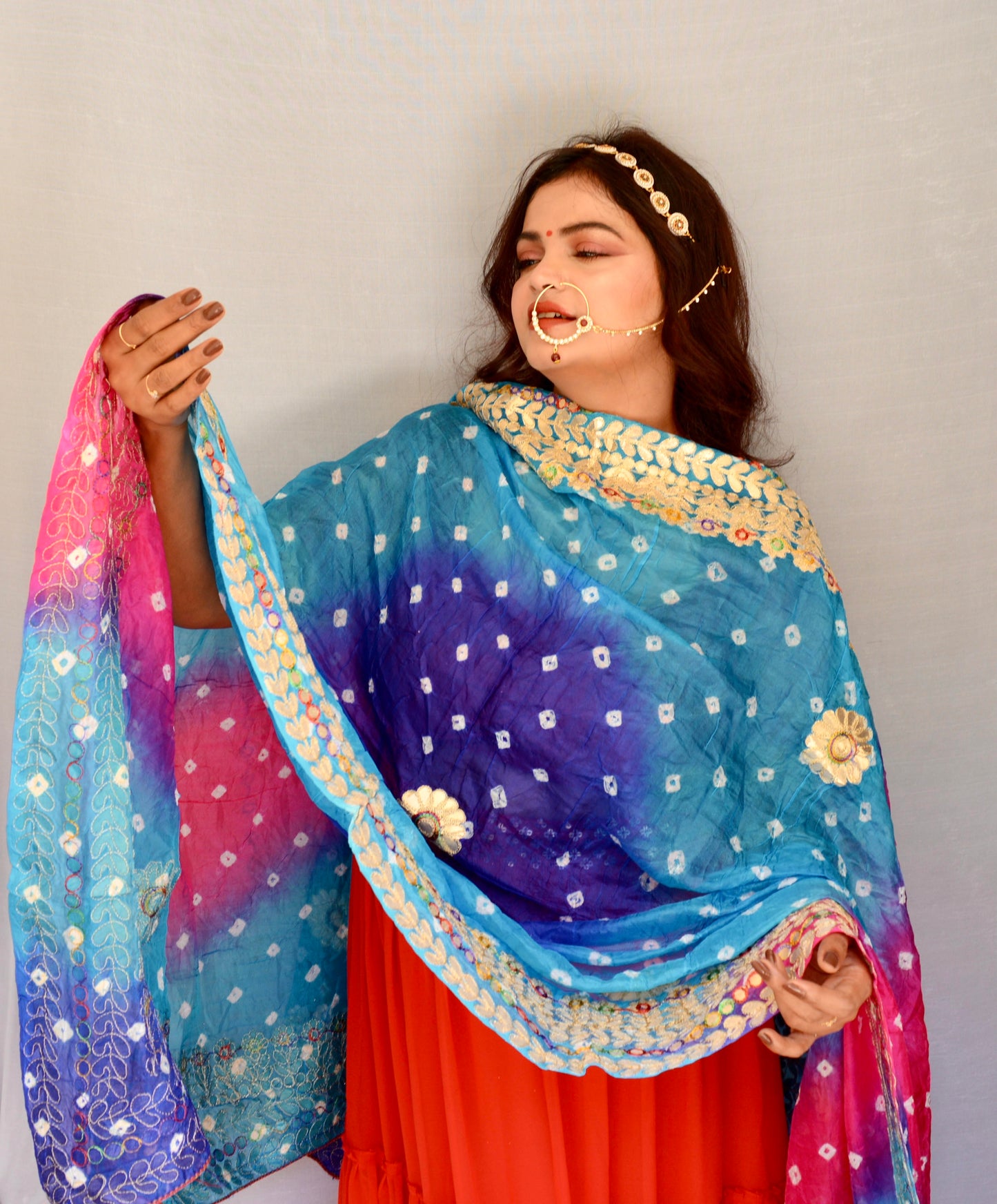 Gotta Patti Sky Blue bandhani Dupatta - Vaaniari