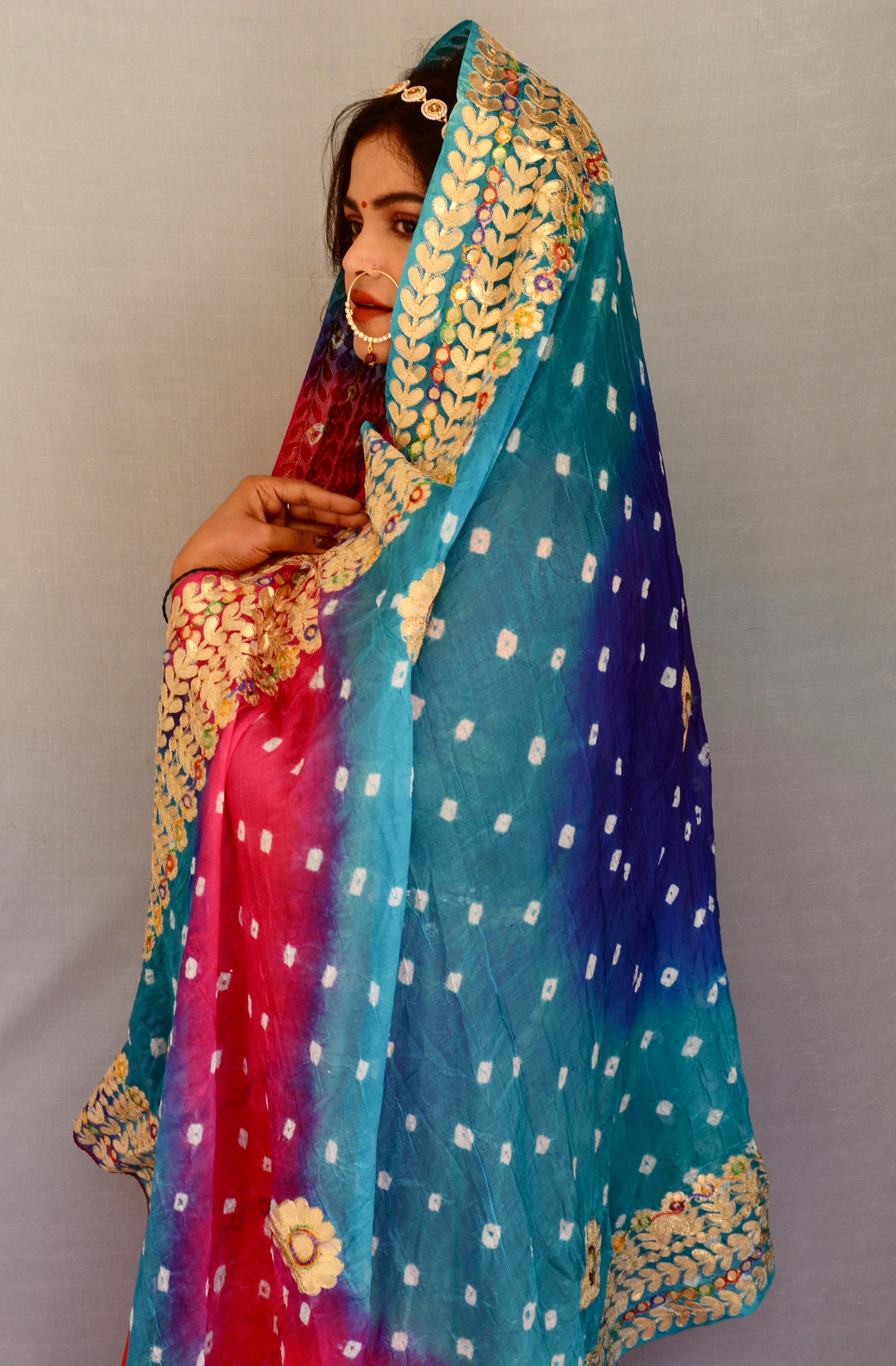 Gotta Patti Sky Blue bandhani Dupatta - Vaaniari