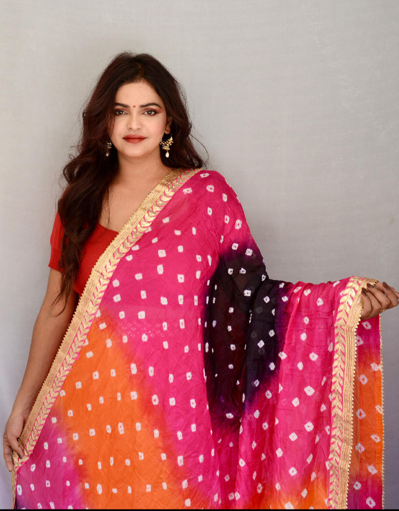 Tie and Dye Bandhani Pink Dupatta - Vaaniari