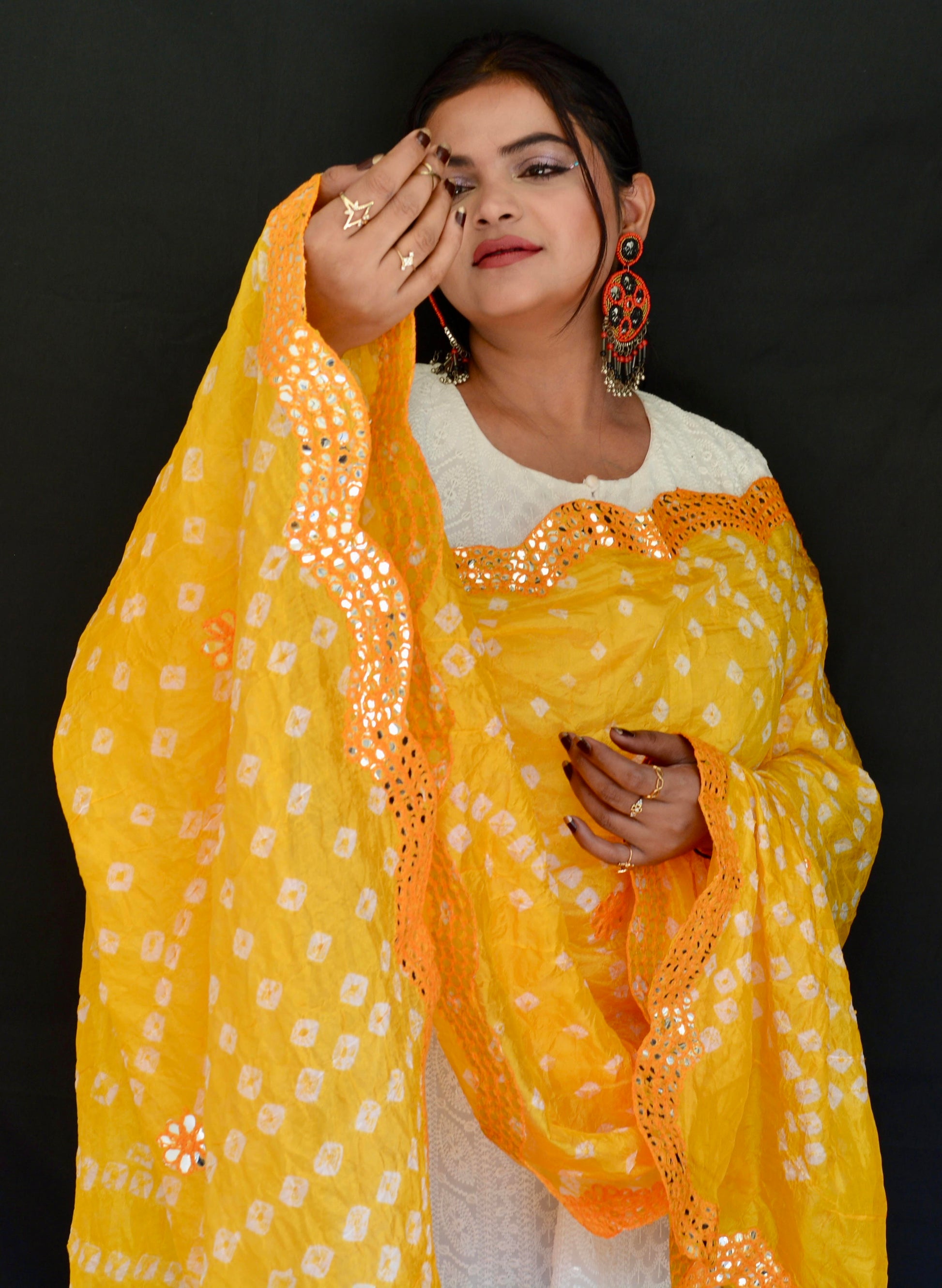 Chiffon Tie and Dye Yellow Dupatta - Vaaniari