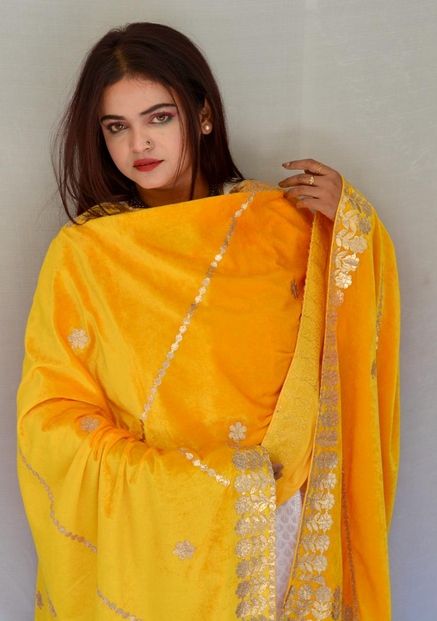 Gotta patti Yellow Velvet dupatta - Vaaniari