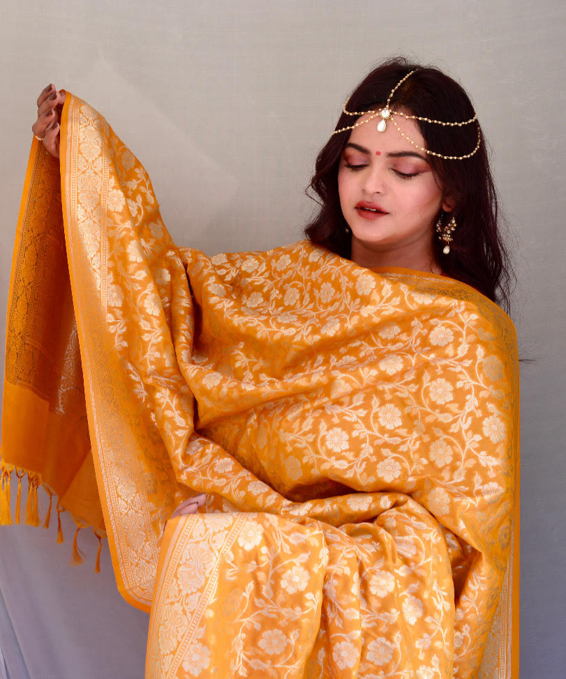 Heavy Work Brocade Yellow Dupatta - Vaaniari